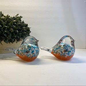 NEW Set Of 2 Hand Mad  Blown Birds Paperweights Art Glass Murano Style HQT